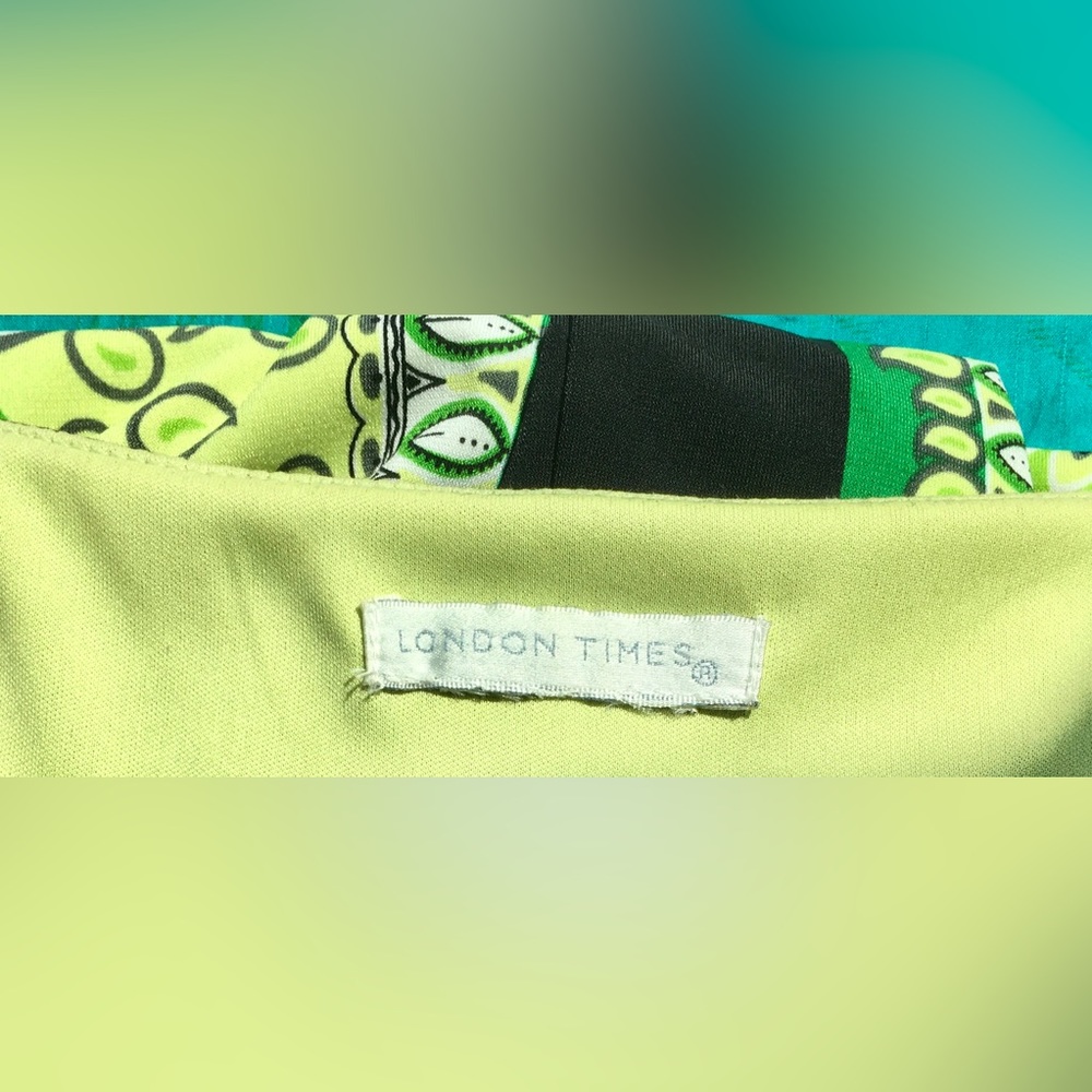 LONDON TIMES Black Green empire waist minidress Short sleeve Square neckline S6 - Picture 10 of 13